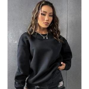 Unisex Kapşonsuz Oversize Kalıp Sweatshirt (Siyah)